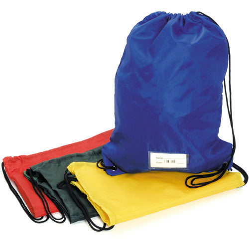 Educational Colours Gym Bag 330 x 440mm Blue. Educational Colours 330x440mm blue gym bag shown open displaying spacious interior.