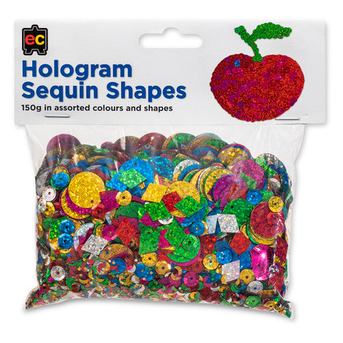 Educational Colours Hologram Sequin Shapes 150g - assorted holographic sequins in various colours and shapes