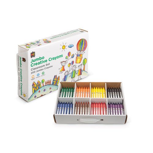 Educational Colours Jumbo Creative Crayons box of 200 in assorted colours including yellow, red, blue, and green