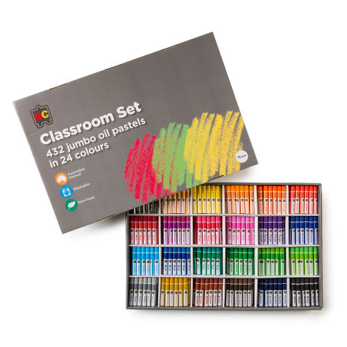 Educational Colours Jumbo Oil Pastels classroom box of 432 closed lid view. Product photograph 1 of 7 as supplied by Mega Office Supplies.