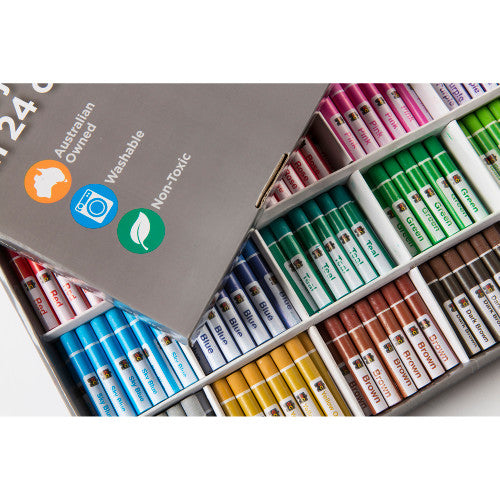Educational Colours Jumbo Oil Pastels Classroom Box of 432. Close-up of individually wrapped jumbo oil pastels in assorted colours.