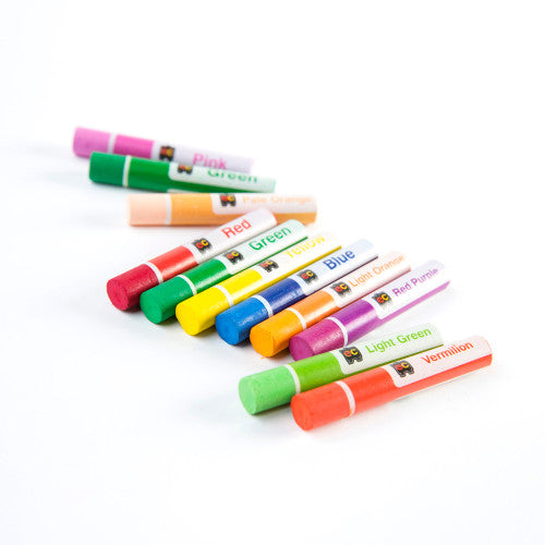 Educational Colours Jumbo Oil Pastels Classroom Box of 432. Educational Colours EVOPJ432 jumbo oil pastels box front label detail.