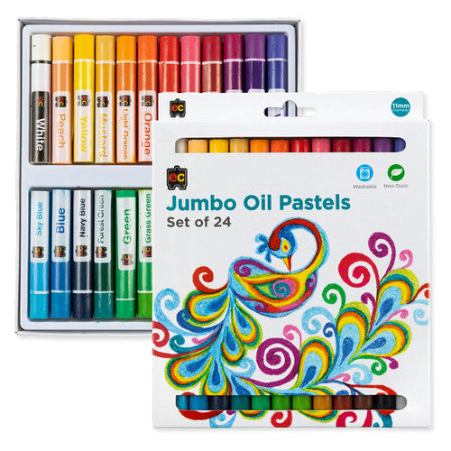 Educational Colours Jumbo Oil Pastels Pack of 24. Close-up of a single jumbo oil pastel with colour-coded paper sleeve.