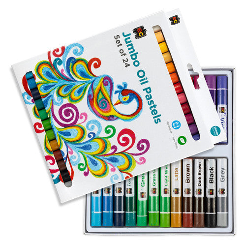 Educational Colours Jumbo Oil Pastels Pack of 24. Educational Colours oil pastels showing rich pigment on white paper.