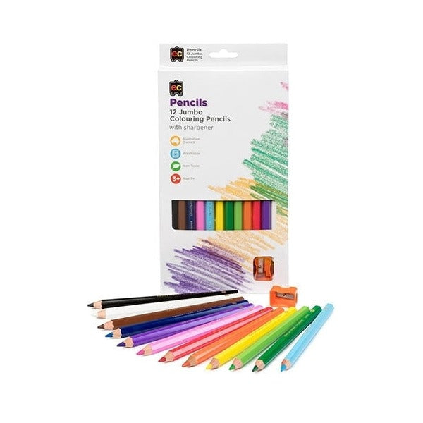 Educational Colours Jumbols jumbo washable colouring pencils pack of 12 assorted colours with sharpener