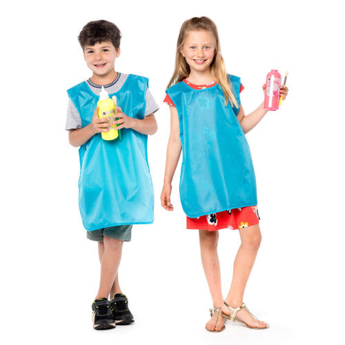 Educational Colours Junior Artist Apron Ages 5 to 8. Front view of the Educational Colours Junior Artist Apron showing 70cm length and open-back design.