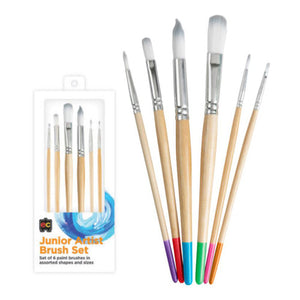 Educational Colours Junior Artist Brush Set of 6 synthetic paintbrushes with wooden handles displayed on a white background