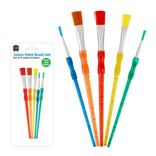 Educational Colours Junior Paint Brush Set of 5 with long handles and soft rubber grips in assorted bright glitter colours