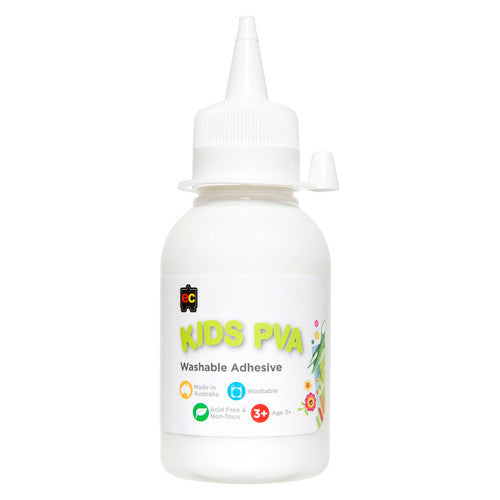 Educational Colours Kids PVA Washable Adhesive 125ml bottle, Australian-made non-toxic craft glue