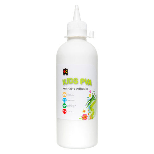 Educational Colours Kids PVA Washable Adhesive 500ml bottle, non-toxic and acid-free craft glue made in Australia