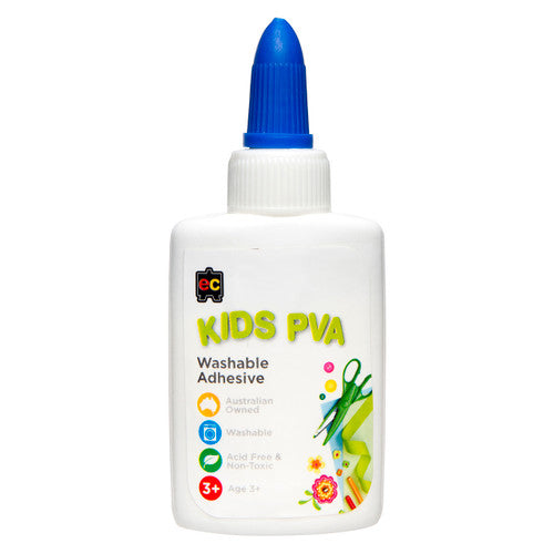 Educational Colours Kids PVA Washable Adhesive 50ml bottle, Australian-made non-toxic clear glue for children