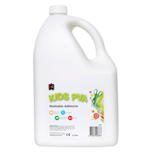 Educational Colours Kids PVA Washable Adhesive 5 litre tub - non-toxic, acid-free formula made in Australia