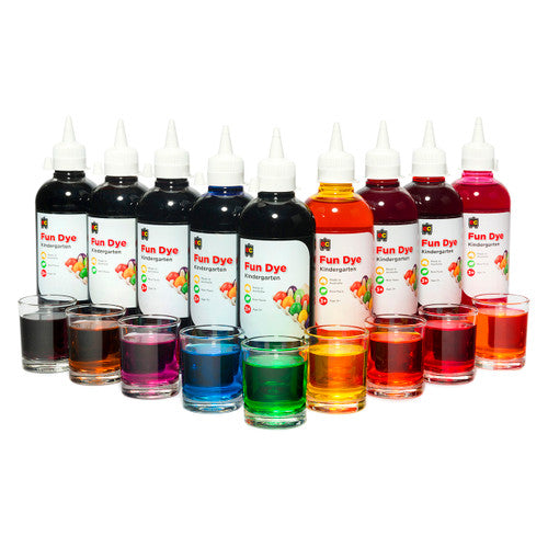 Educational Colours Kindergarten Fun Dye 500ml Red. Red pre-mixed non-toxic craft dye 500ml - Australian made by Educational Colours.
