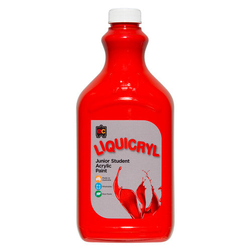 Educational Colours Liquicryl Junior Student Acrylic Paint 2L Brilliant Red. Educational Colours Liquicryl Junior Student Acrylic Paint 2L bottle in Brilliant Red.