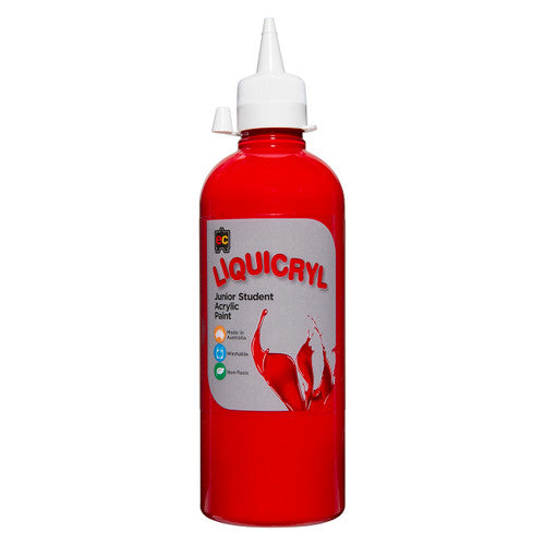Educational Colours Liquicryl Junior Student Acrylic Paint 500ml Crimson. Educational Colours Liquicryl Junior Student Acrylic Paint 500ml bottle in Crimson.