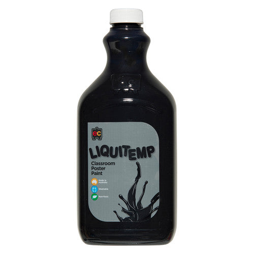 Educational Colours Liquitemp Classroom Poster Paint 2L Black. Educational Colours Liquitemp 2L Black Poster Paint in a PET bottle, front view.