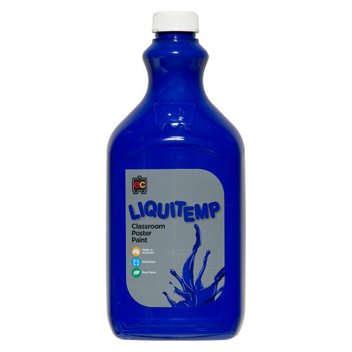 Educational Colours Liquitemp Classroom Poster Paint 2L in Brilliant Blue - front view of PET bottle