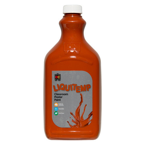 Educational Colours Liquitemp Classroom Poster Paint 2L Burnt Sienna. Educational Colours Liquitemp Classroom Poster Paint 2L in Burnt Sienna, front view of PET bottle.