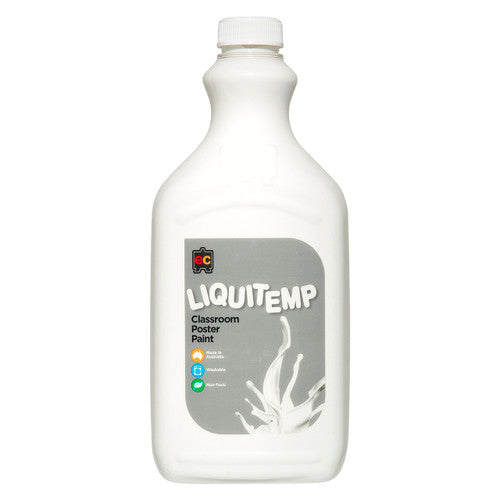 Educational Colours Liquitemp 2L White Poster Paint in a PET bottle, suitable for classroom and craft use