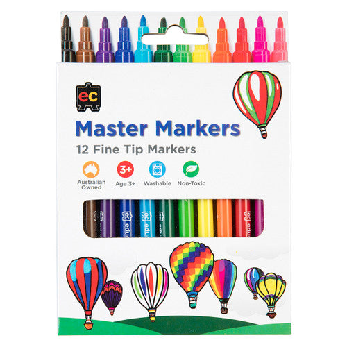 Educational Colours Master Markers pack of 12 assorted colours with fine 2.6mm nibs