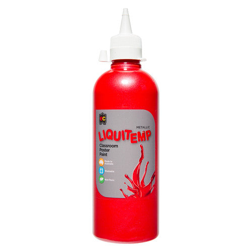 Educational Colours Metallic Liquitemp Classroom Poster Paint 500ml Red. Educational Colours Metallic Liquitemp Poster Paint 500ml bottle in red.