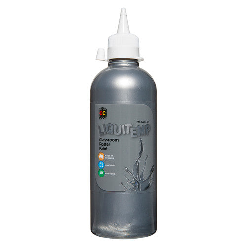 Educational Colours Metallic Liquitemp Poster Paint 500ml Silver. Educational Colours Metallic Liquitemp Poster Paint 500ml bottle in silver.