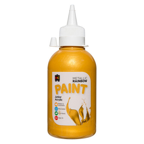 Educational Colours Metallic Rainbow Junior Acrylic Paint 250ml in Gold, a non-toxic water-based paint made in Australia