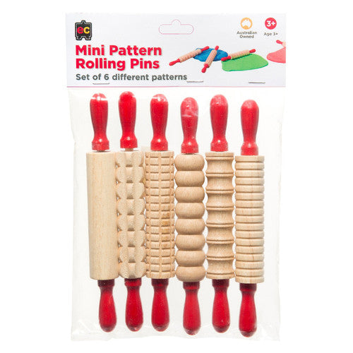 Educational Colours Mini Pattern Rolling Pins 19cm Set of 6. Close-up of a single Educational Colours 19cm pattern rolling pin showing textured pattern detail.