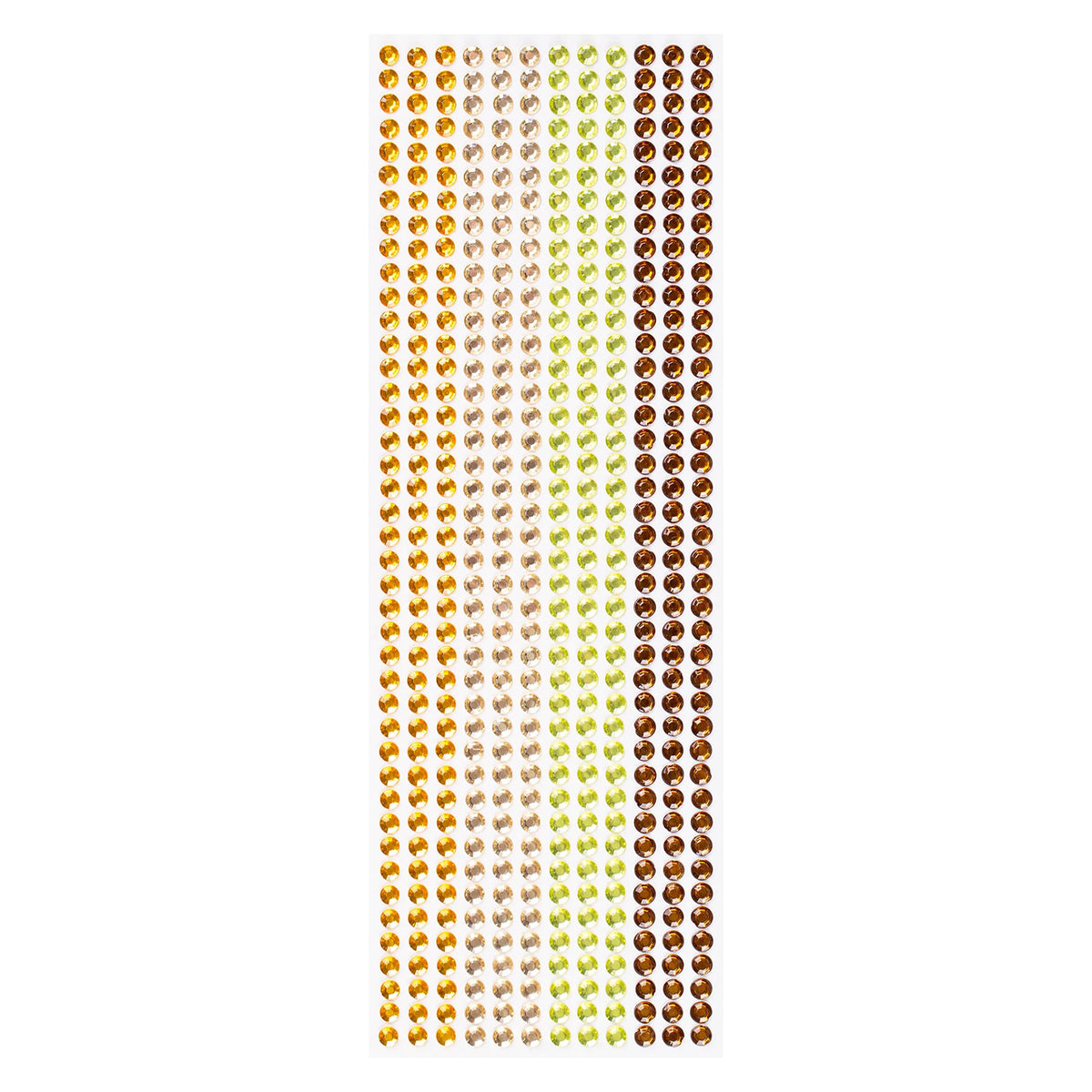 Educational Colours Mixed Adhesive Gems Gold sheet isolated on a clean white background, displaying organised rows of 6mm self adhesive gems across four contrasting warm shades for easy colour selection during craft activities.