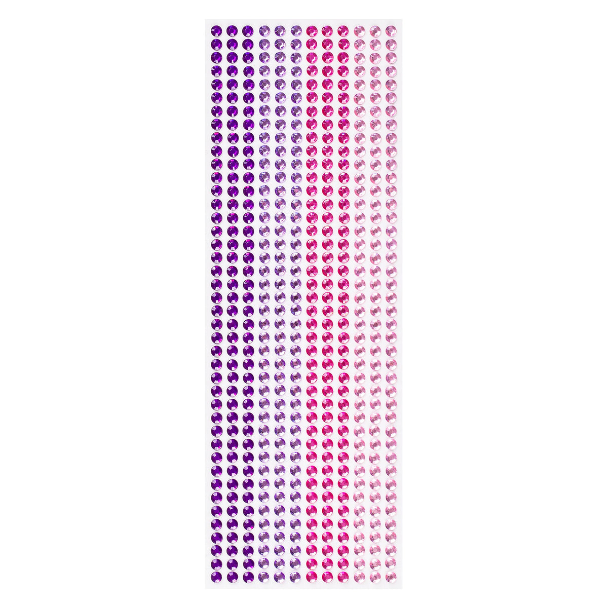 Educational Colours Mixed Adhesive Gems Pink sheet presented against a clean white background, clearly displaying organised rows of 6mm self adhesive gems across the four coordinated pink and purple colour tones.