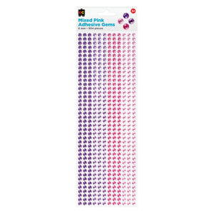Educational Colours Mixed Adhesive Gems Pink retail pack on a clean white background, showing the Educational Colours branding, 6mm size, 504 piece quantity and complete mixed pink adhesive gem assortment.