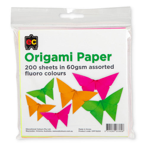 Educational Colours Origami Paper Assorted Fluoro Colours Pack of 200. Educational Colours Origami Paper 200 sheets in assorted fluorescent colours.