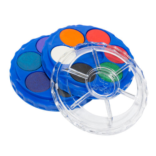 Educational Colours Paint Disc Stack with 12 watercolour discs in stack and twist compact with clear mixing lid