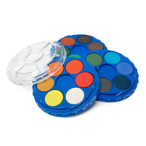 Educational Colours Paint Disc Stack 18 Colour. Educational Colours Paint Disc Stack showing 18 round watercolour discs in a stacked twist format.