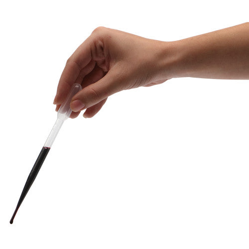 Educational Colours Paint Pipettes Pack of 12. Close-up of a paint pipette bulb and tip showing 1.2cm and 0.3cm diameters.