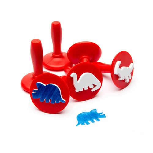 Set of 6 Educational Colours dinosaur paint and dough stampers in plastic moulded hangsell packaging