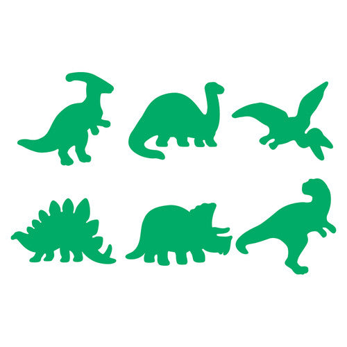 Educational Colours Paint and Dough Stampers Dinosaurs Set of 6. Close-up of Educational Colours dinosaur stampers showing 80mm height and 60mm stamp diameter.