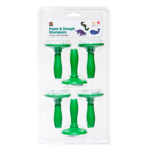 Educational Colours Paint and Dough Stampers Sea Life Set of 6. Child using Educational Colours paint stamper with sea life design on paper.