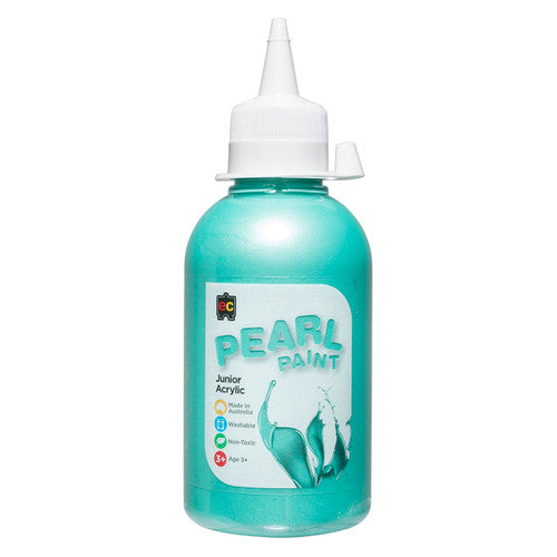 Educational Colours Pearl Paint Junior Acrylic 250ml Green. Educational Colours Pearl Paint Junior Acrylic 250ml in Green, shown in eco-friendly PET bottle.