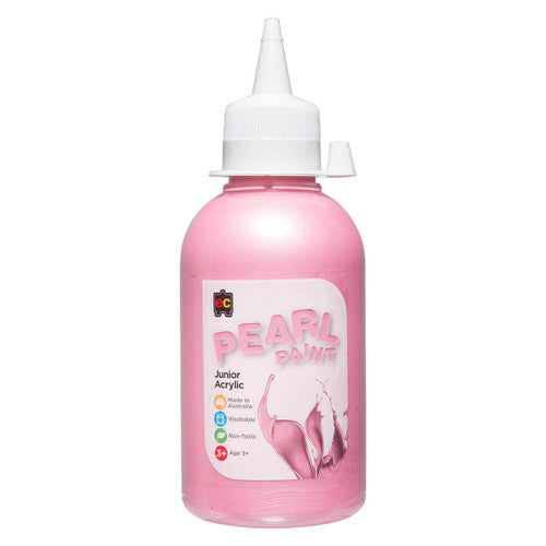 Educational Colours Pearl Paint Junior Acrylic 250ml Pink. Educational Colours Pearl Junior Acrylic Paint 250ml bottle in pink with pearlescent finish.