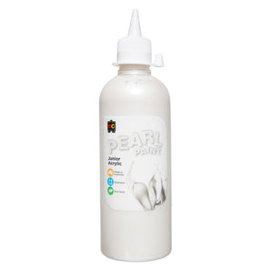 Educational Colours Pearl Paint Junior Acrylic 500ml White. Educational Colours Pearl Paint Junior Acrylic 500ml bottle in White with pearl finish.