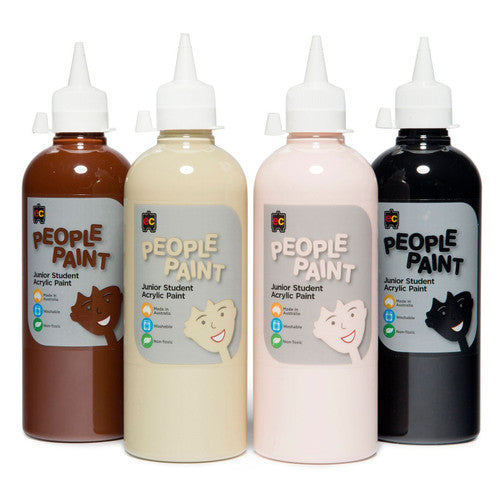 Educational Colours People Paint Junior Student Acrylic Paint 500ml Flesh Tone Ebony. Educational Colours People Paint Ebony beside other skin tone paint colours in the range.