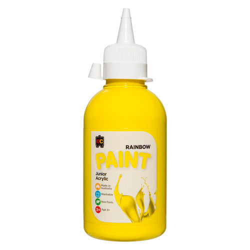 Educational Colours Rainbow Junior Acrylic Paint 250ml bottle in Brilliant Yellow, non-toxic and washable, made in Australia