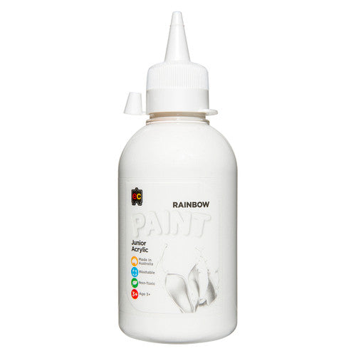 Educational Colours Rainbow Junior Acrylic Paint 250ml bottle in White, eco-friendly PET packaging, Australian made