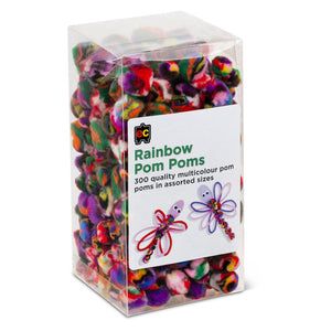 Educational Colours Rainbow Pom Poms pack of 300 in assorted rainbow colours and mixed sizes