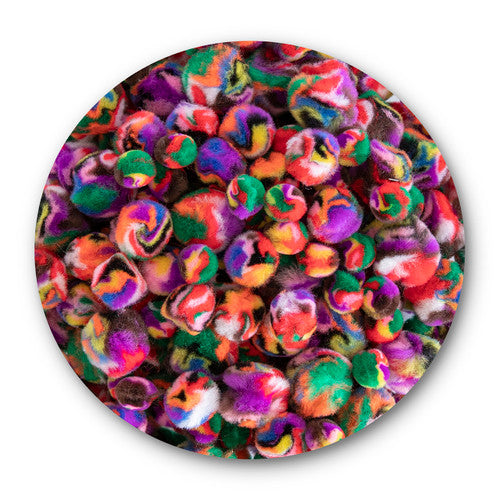 Educational Colours Rainbow Pom Poms Pack of 300. Close-up of assorted rainbow-coloured pom poms from the Educational Colours 300-piece pack.