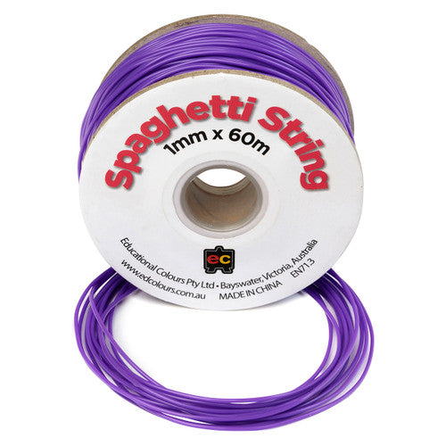 Educational Colours Spaghetti String 60m Fluoro Purple. Educational Colours 1mm fluoro purple PVC spaghetti string, 60m roll.