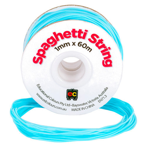 Educational Colours Spaghetti String 60m Pale Blue. Educational Colours Spaghetti String 60m in pale blue - 1mm PVC cord on a roll.
