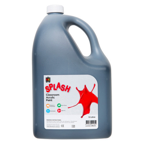 Educational Colours Splash Classroom Acrylic Paint 5L Liquorice Black. Educational Colours Splash Classroom Acrylic Paint 5 litre bottle in Liquorice Black.