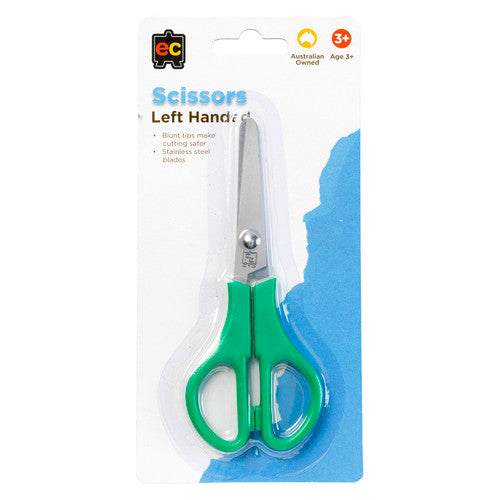 Educational Colours stainless steel left-handed scissors with green plastic handles, 133mm total length